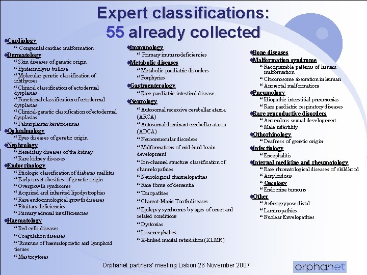 ®Cardiology Expert classifications: 55 already collected ®Immunology } Congenital cardiac malformation ®Dermatology } Skin