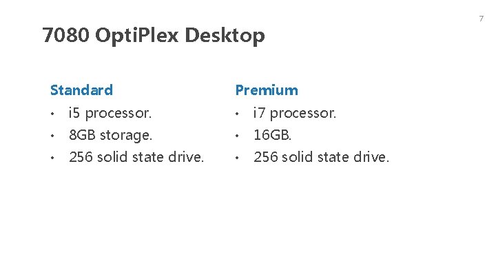 7080 Opti. Plex Desktop Standard Premium • i 5 processor. • i 7 processor.
