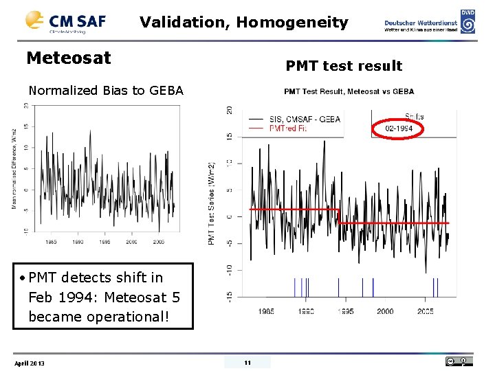 Validation, Homogeneity Meteosat PMT test result Normalized Bias to GEBA • PMT detects shift