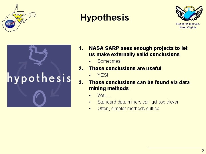 Hypothesis 1. NASA SARP sees enough projects to let us make externally valid conclusions