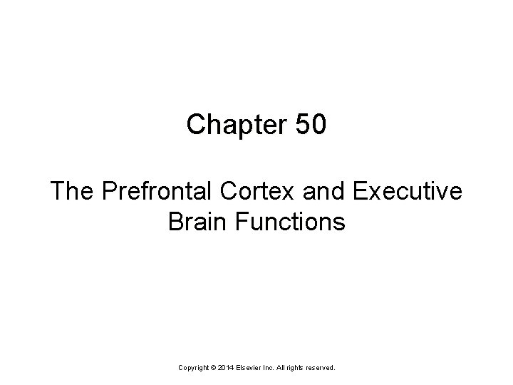 Chapter 50 The Prefrontal Cortex and Executive Brain Functions Copyright © 2014 Elsevier Inc.