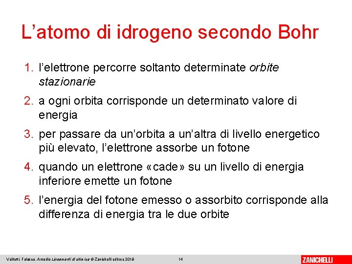 L’atomo di idrogeno secondo Bohr 1. l’elettrone percorre soltanto determinate orbite stazionarie 2. a