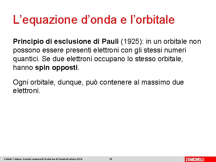 L’equazione d’onda e l’orbitale Principio di esclusione di Pauli (1925): in un orbitale non