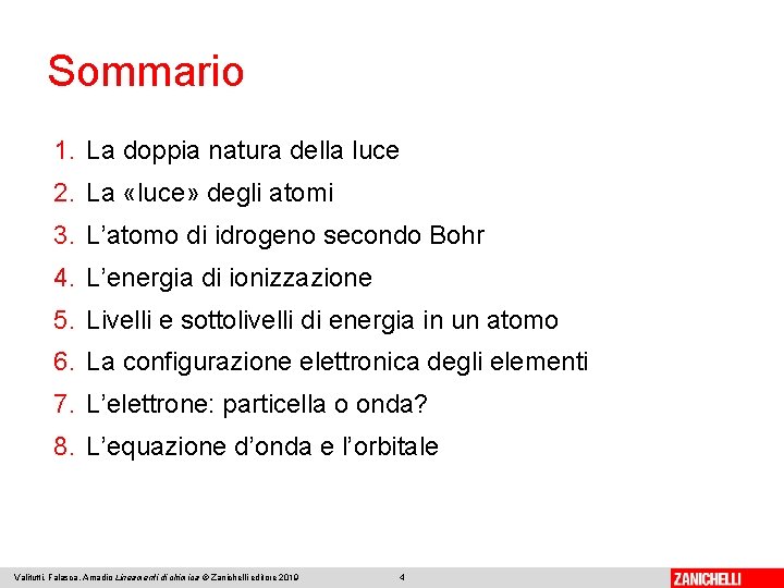 Sommario 1. La doppia natura della luce 2. La «luce» degli atomi 3. L’atomo