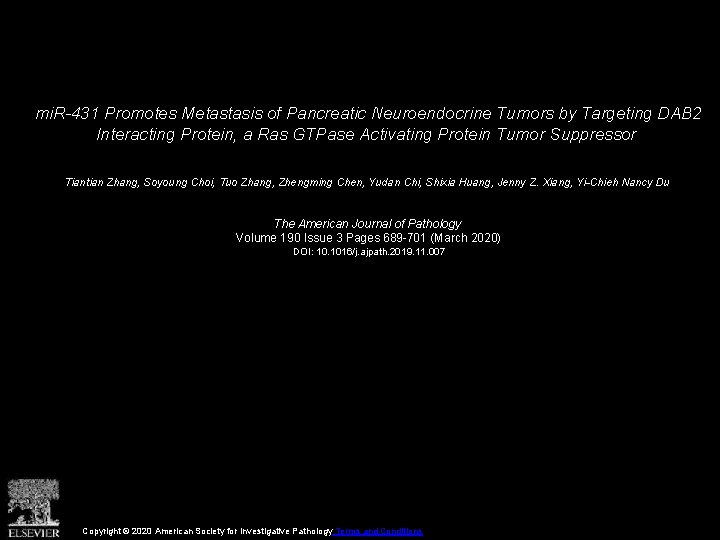 mi. R-431 Promotes Metastasis of Pancreatic Neuroendocrine Tumors by Targeting DAB 2 Interacting Protein,