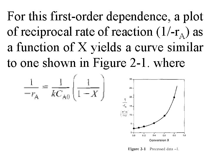 For this first-order dependence, a plot of reciprocal rate of reaction (1/-r. A) as