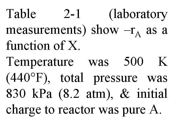 Table 2 -1 (laboratory measurements) show –r. A as a function of X. Temperature