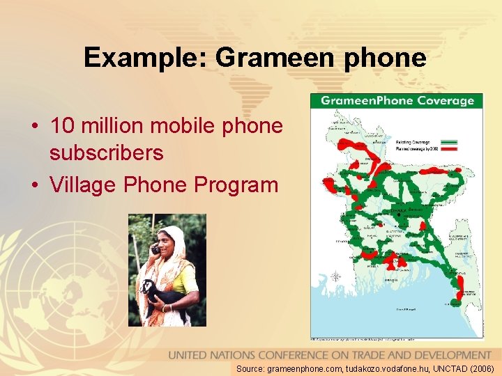 Example: Grameen phone • 10 million mobile phone subscribers • Village Phone Program Source: