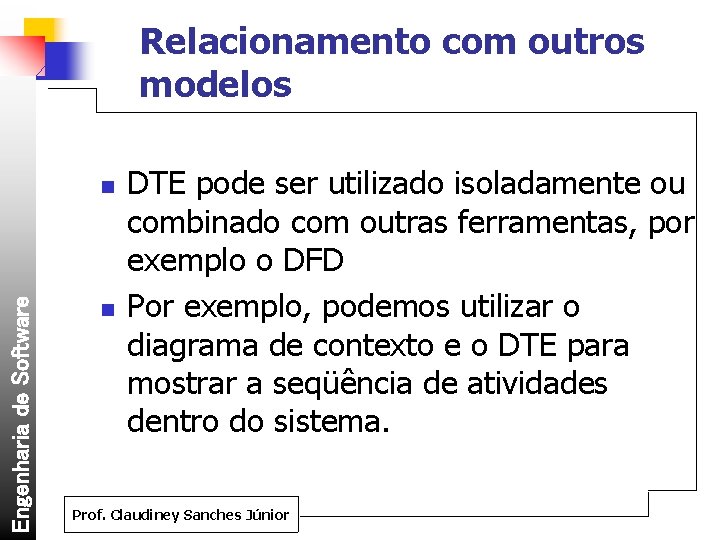 Relacionamento com outros modelos Engenharia de Software n n DTE pode ser utilizado isoladamente