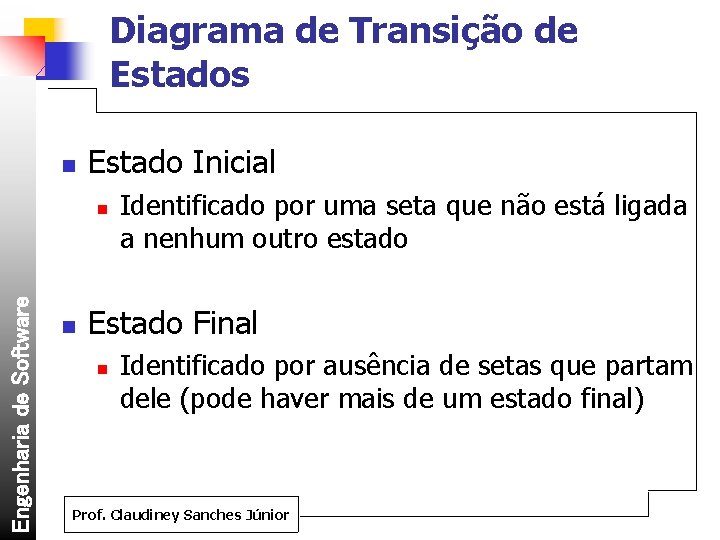 Diagrama de Transição de Estados n Estado Inicial Engenharia de Software n n Identificado