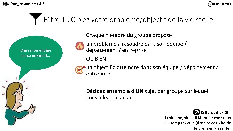 Par groupe de : 4 -5 8 minutes Filtre 1 : Ciblez votre problème/objectif