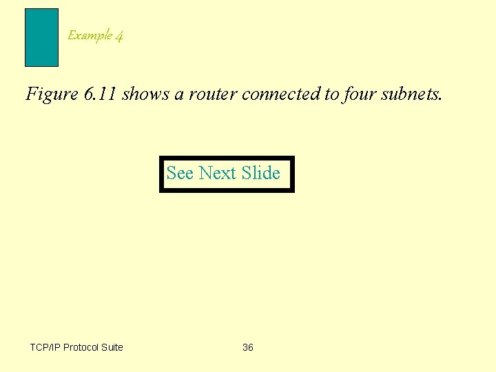 Example 4 Figure 6. 11 shows a router connected to four subnets. See Next