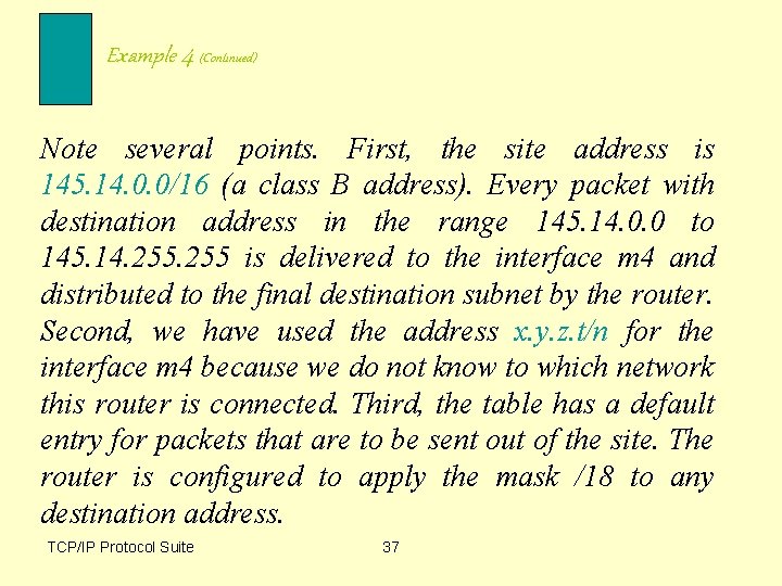Example 4 (Continued) Note several points. First, the site address is 145. 14. 0.