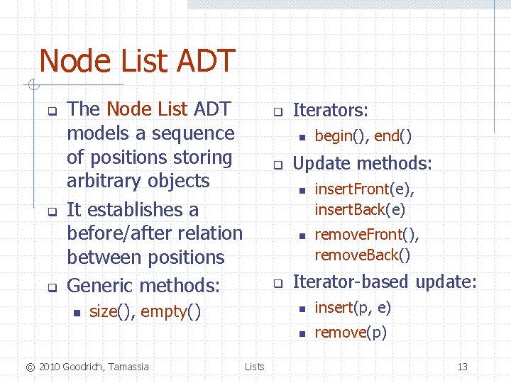 Node List ADT q q q The Node List ADT models a sequence of