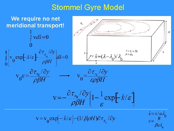 Stommel Gyre Model We require no net meridional transport! 