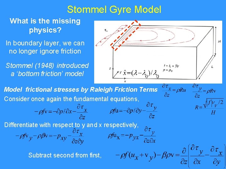 Stommel Gyre Model What is the missing physics? In boundary layer, we can no
