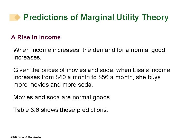 Predictions of Marginal Utility Theory A Rise in Income When income increases, the demand
