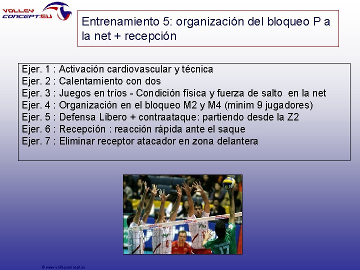 Entrenamiento 5: organización del bloqueo P a la net + recepción Ejer. 1 :