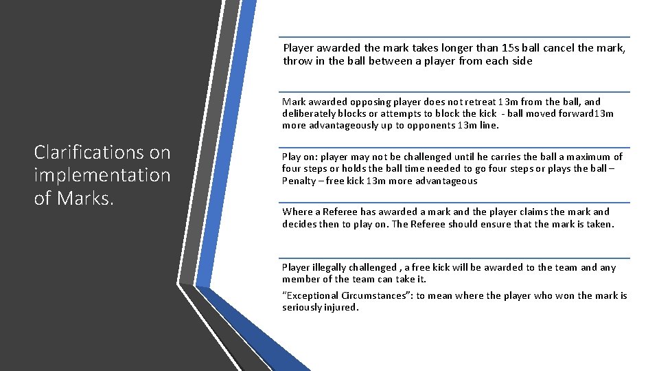 Player awarded the mark takes longer than 15 s ball cancel the mark, throw