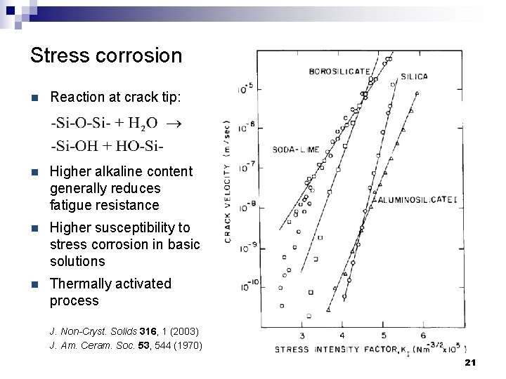 Stress corrosion n Reaction at crack tip: n Higher alkaline content generally reduces fatigue