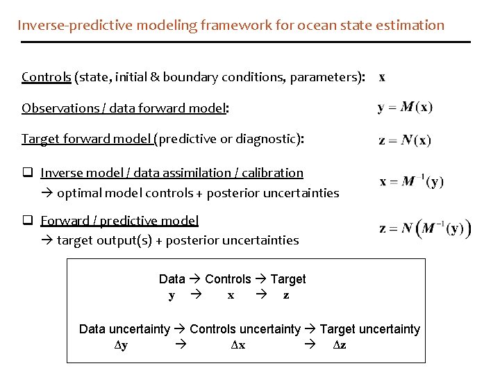 Inverse-predictive modeling framework for ocean state estimation Controls (state, initial & boundary conditions, parameters):