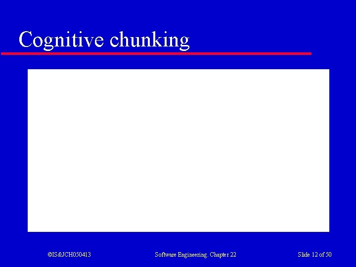 Cognitive chunking ©IS&JCH 050413 Software Engineering. Chapter 22 Slide 12 of 50 