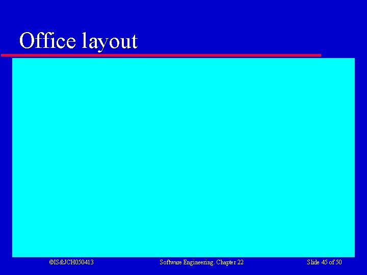 Office layout ©IS&JCH 050413 Software Engineering. Chapter 22 Slide 45 of 50 