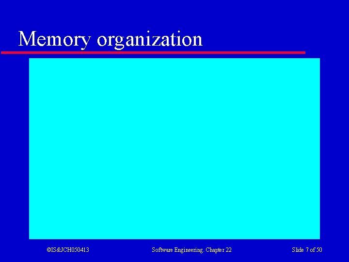 Memory organization ©IS&JCH 050413 Software Engineering. Chapter 22 Slide 7 of 50 