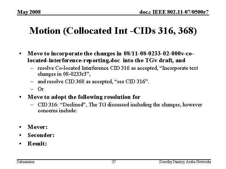 May 2008 doc. : IEEE 802. 11 -07/0500 r 7 Motion (Collocated Int -CIDs