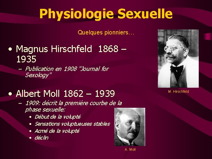 Physiologie Sexuelle Quelques pionniers… • Magnus Hirschfeld 1868 – 1935 – Publication en 1908
