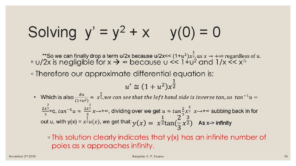 Solving y’ = 2 y +x y(0) = 0 As x-> infinity November 2