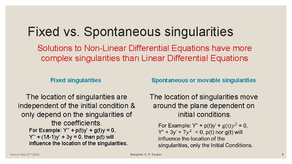 Fixed vs. Spontaneous singularities Solutions to Non-Linear Differential Equations have more complex singularities than