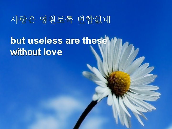 사랑은 영원토록 변함없네 but useless are these without love 