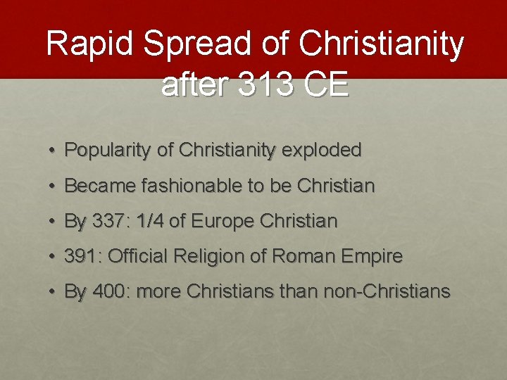 Rapid Spread of Christianity after 313 CE • Popularity of Christianity exploded • Became