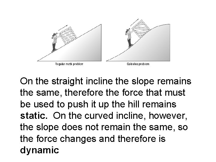 On the straight incline the slope remains the same, therefore the force that must