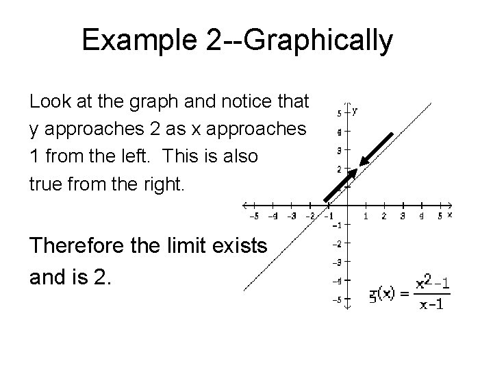 Example 2 --Graphically Look at the graph and notice that y approaches 2 as