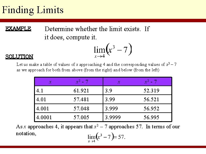 Finding Limits Determine whether the limit exists. If it does, compute it. EXAMPLE SOLUTION