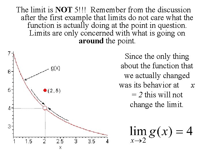 The limit is NOT 5!!! Remember from the discussion after the first example that