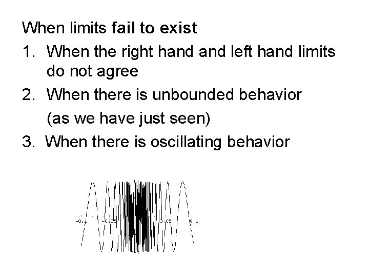 When limits fail to exist 1. When the right hand left hand limits do