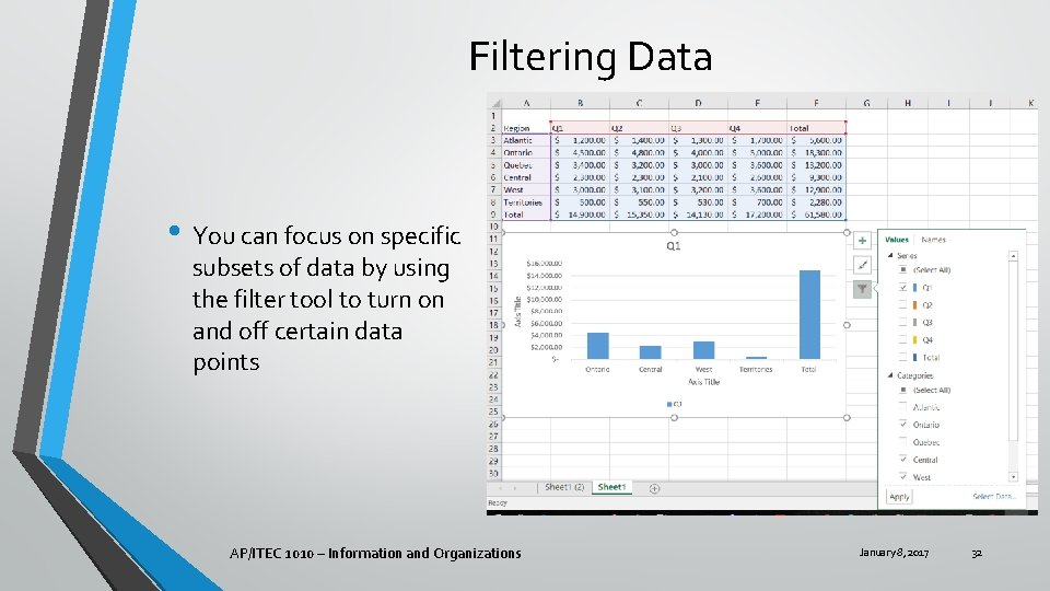Filtering Data • You can focus on specific subsets of data by using the