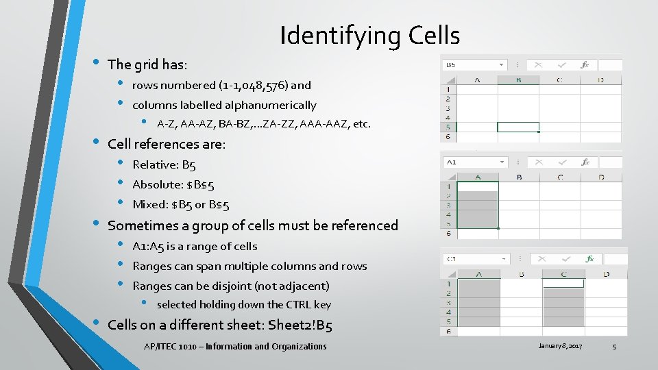  • • Identifying Cells The grid has: • • rows numbered (1 -1,