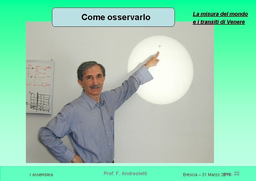 Come osservarlo I assemblea Prof. F. Andreoletti La misura del mondo e i transiti