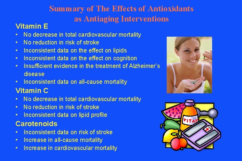 Vitamin E Summary of The Effects of Antioxidants as Antiaging Interventions • • •