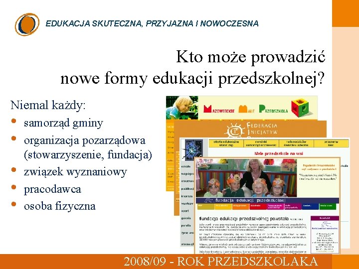 EDUKACJA SKUTECZNA, PRZYJAZNA I NOWOCZESNA Kto może prowadzić nowe formy edukacji przedszkolnej? Niemal każdy: