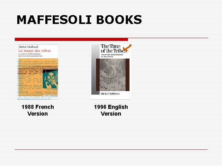 MAFFESOLI BOOKS 1988 French Version 1996 English Version 