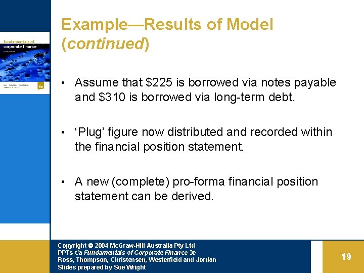Example—Results of Model (continued) • Assume that $225 is borrowed via notes payable and