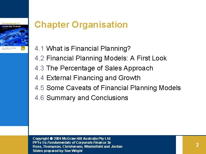 Chapter Organisation 4. 1 What is Financial Planning? 4. 2 Financial Planning Models: A