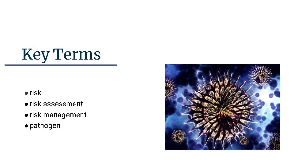 Key Terms ● risk assessment ● risk management ● pathogen 