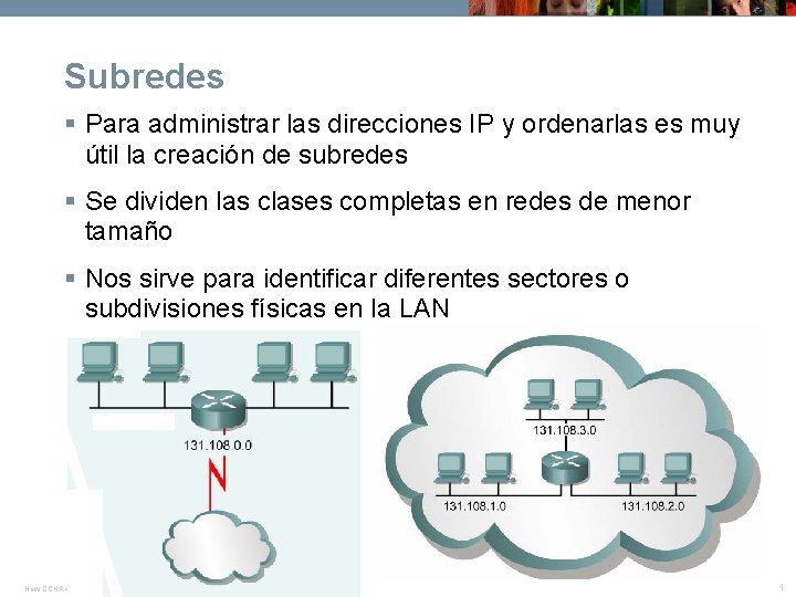 Subredes Para administrar las direcciones IP y ordenarlas es muy útil la creación de