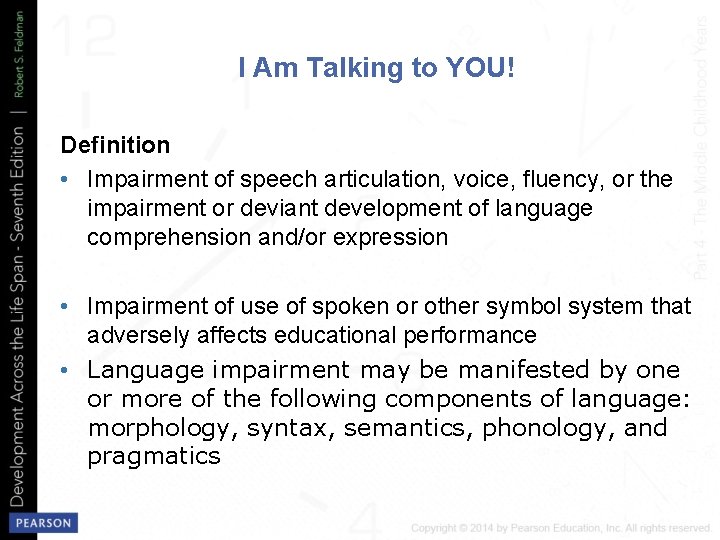 I Am Talking to YOU! Definition • Impairment of speech articulation, voice, fluency, or